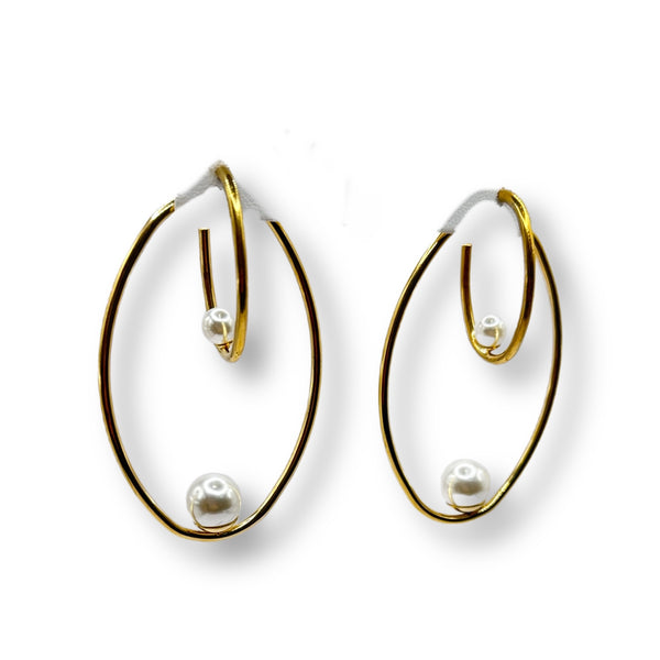 Oval Pearl Hoop Earrings
