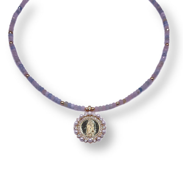 Virgin Mary Morganite Necklace