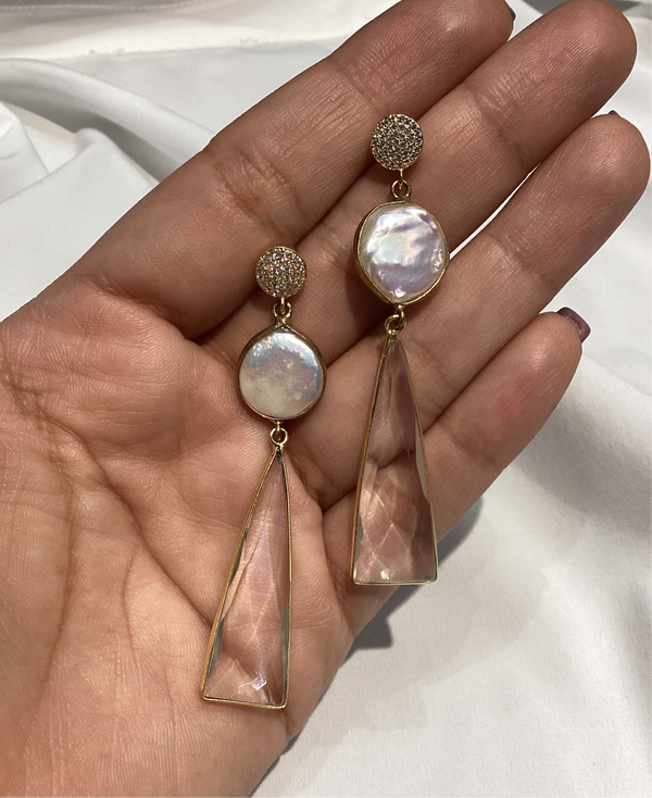 Crystal Drop & Pearl. Dangle Plata con baño