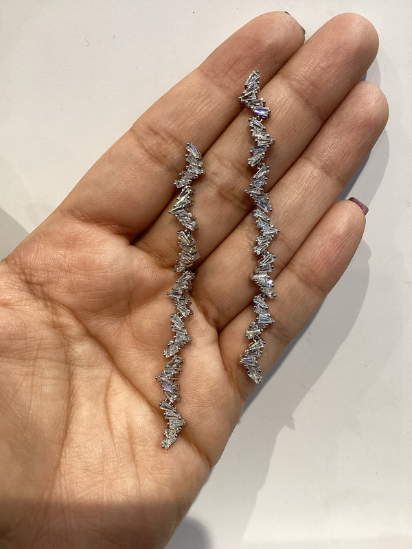 Nightime Long Baguette Silver Dangles