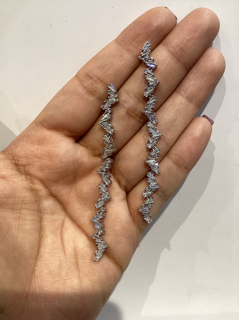 Nightime Long Baguette Silver Dangles