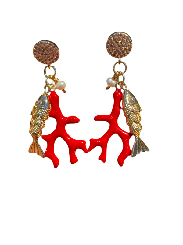 Reef Red Coral & Fish Earrings