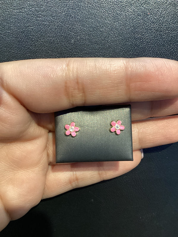 Florecitas esmalte con  diamantes rosados