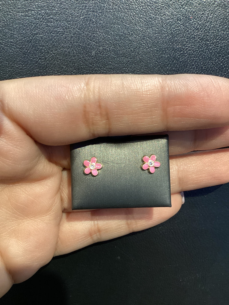 Florecitas esmalte con  diamantes rosados