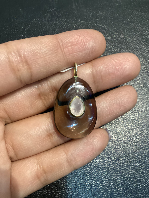 Gotas XL Flat, Rutilated Agate Centro topacio, Smokey Qtz Centro Qtz Rosa