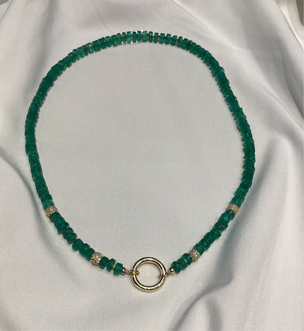 Collar Green Onyx Faceteado con rueda de plata XL