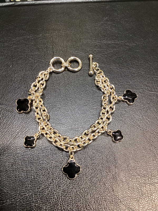 Pulsera de Rodio con charm clover negro