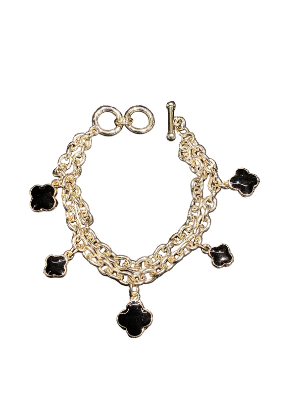Pulsera de Rodio con charm clover negro