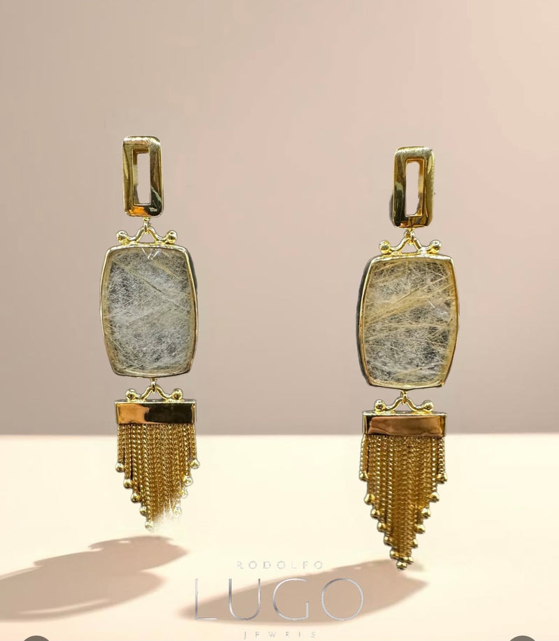 Arete Statement Rutilated Quartz y Fringe dorado