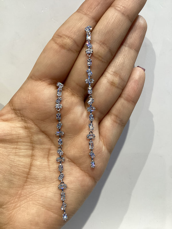 Long Shine Crystal Silver Dangles