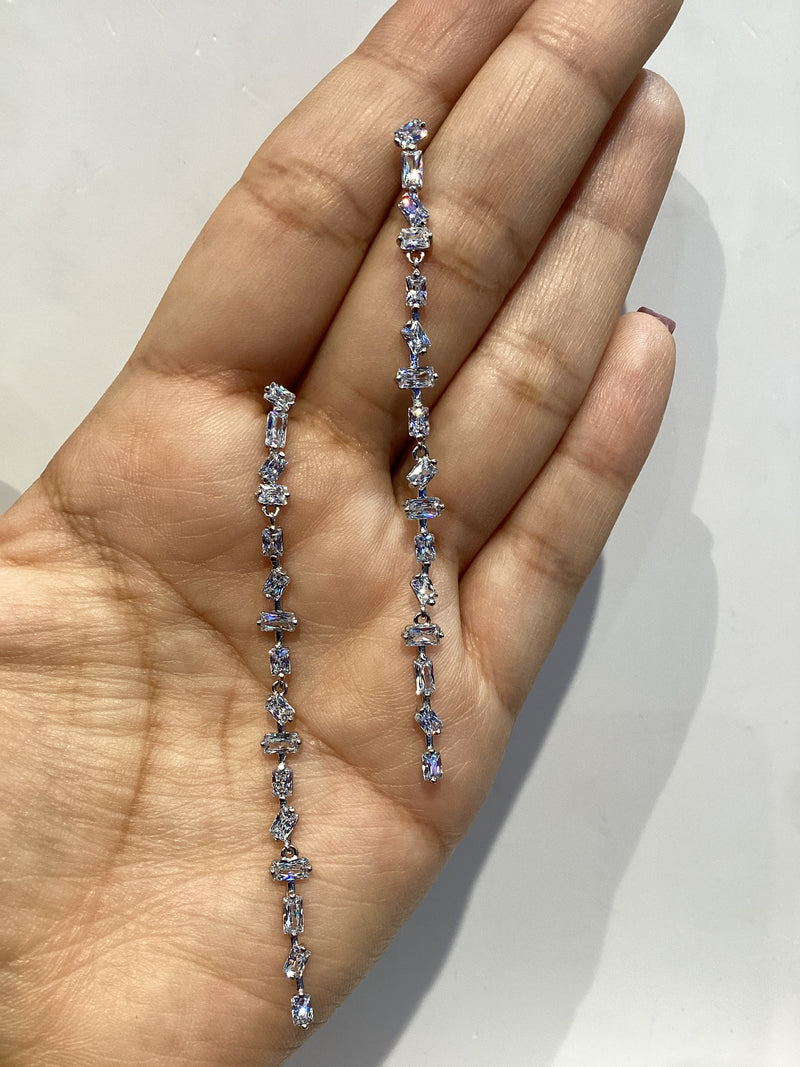 Long Shine Crystal Silver Dangles