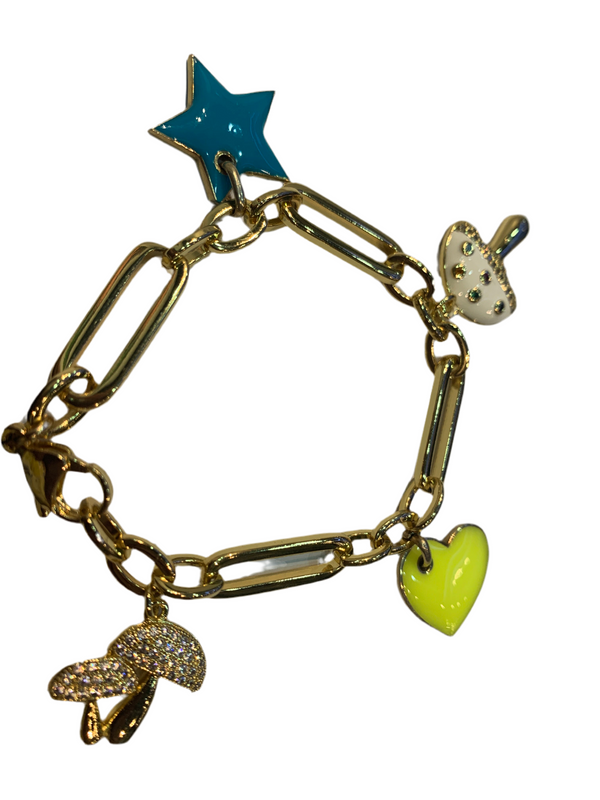 Brazaletes de Charms de colores y hongos Brass con baño de oro