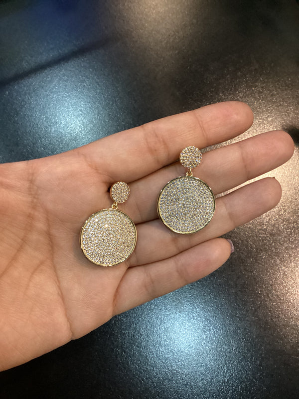 Arete Double Circle Pave Brass con Baño de oro