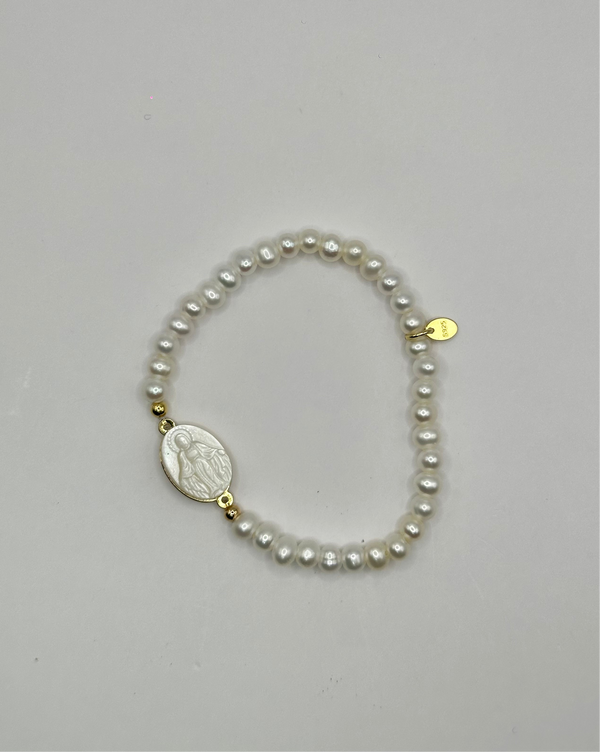 Brazalete Medalla Virgen Madre Perla