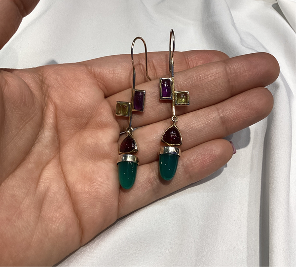 Arete Geometric piedras semipreciosas plata dorada