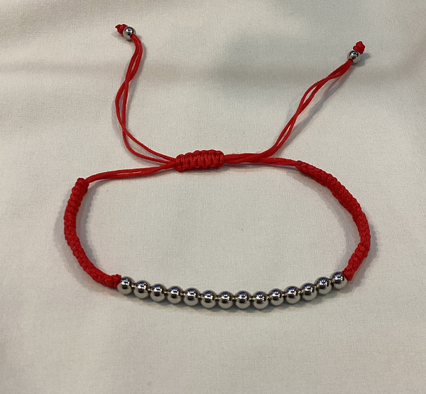 Braided Silver Ball Macrame Red Brz