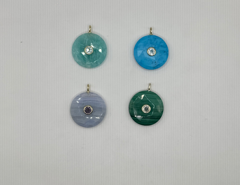 Dijes Redondos Amazonita Malaquita ,Turquesa ,Blue Lace Agata