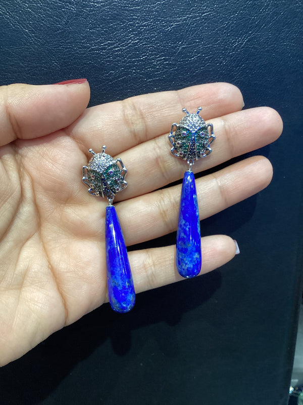 Aretes Escarabajo Con Gota Lapislazuli
