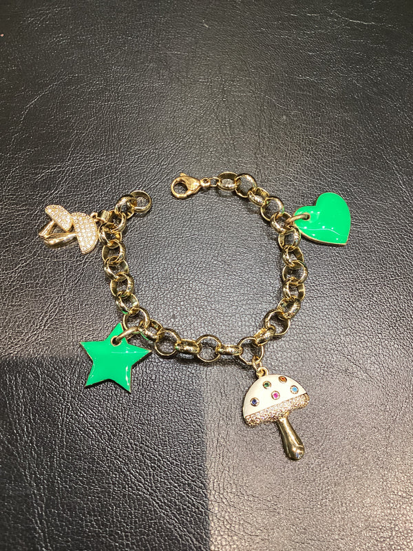 Brazaletes de Charms de colores y hongos Brass con baño de oro