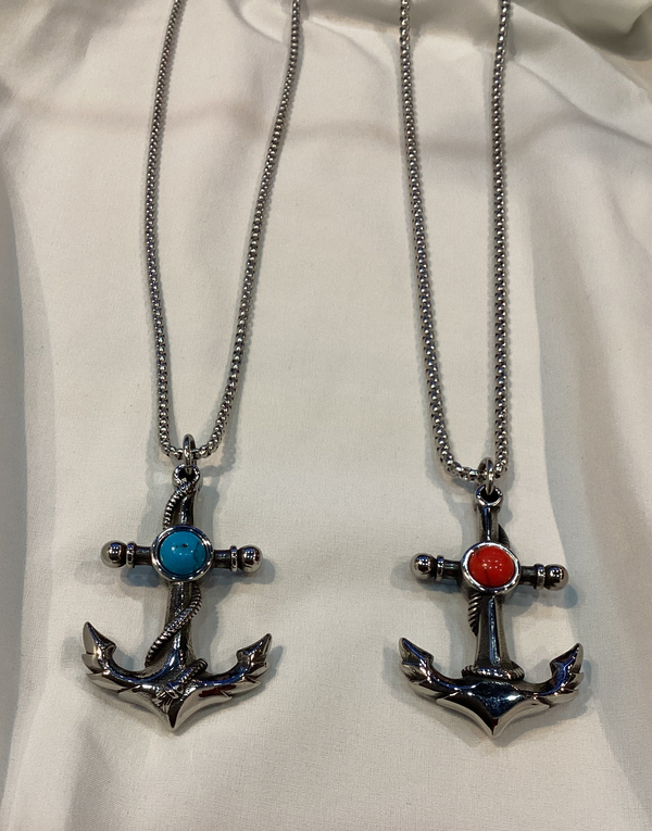 Cadena Caballero Dije Ancla Piedras Roja y Azul