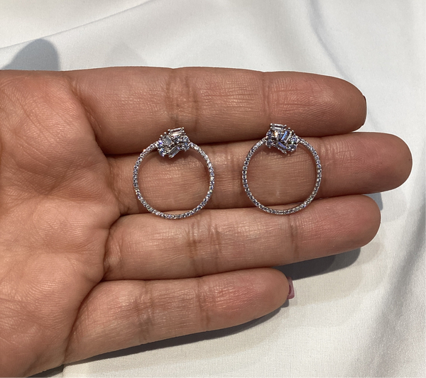 Round Front Crystal Silver Stud