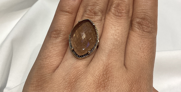 Anillo Plata Cuarzo Ahumado