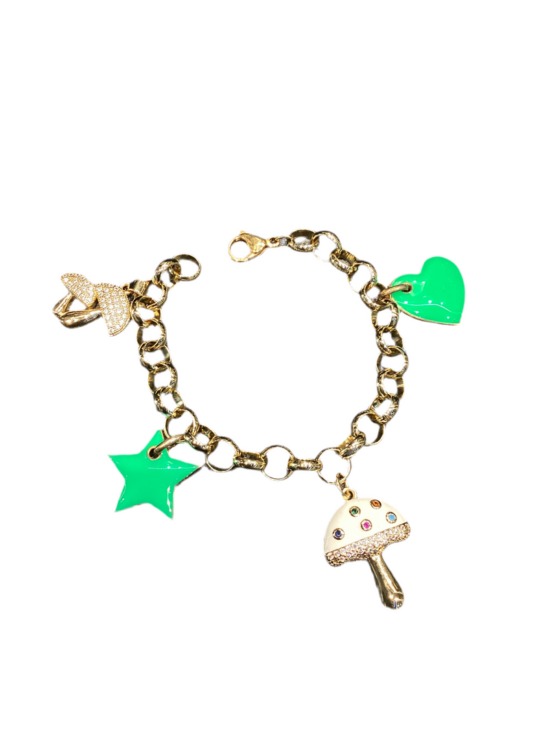 Brazaletes de Charms de colores y hongos Brass con baño de oro