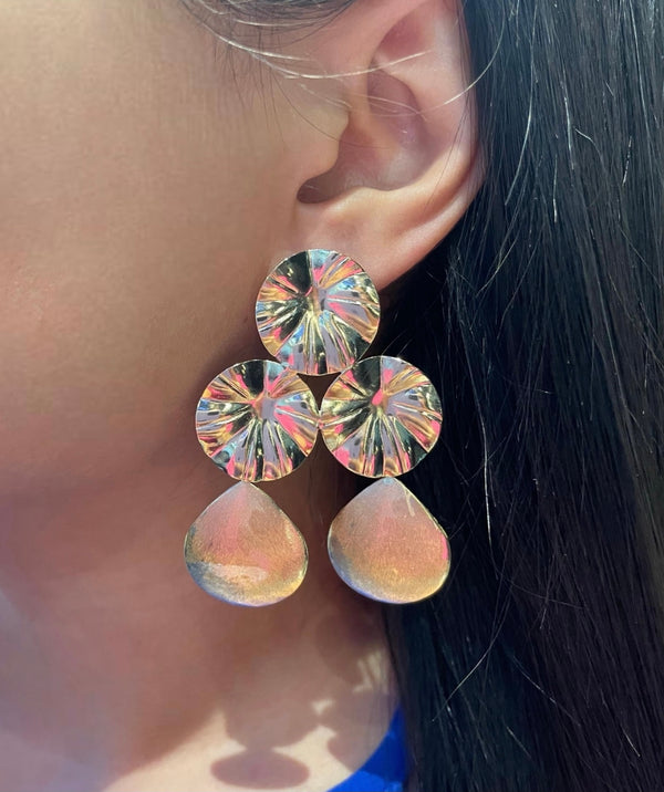 Tri circle Matte Double Drop Earrings