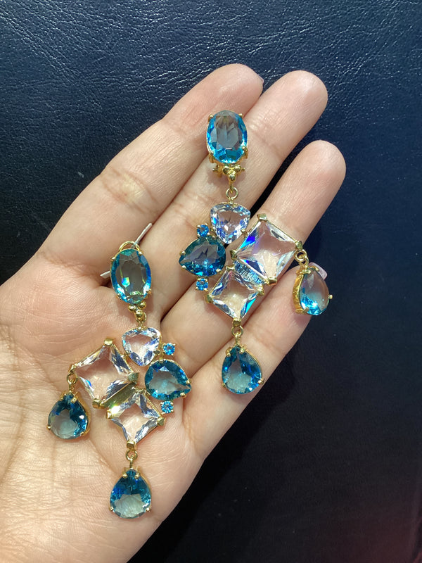 Aretes Cuarzo Cristal Plata Con Baño