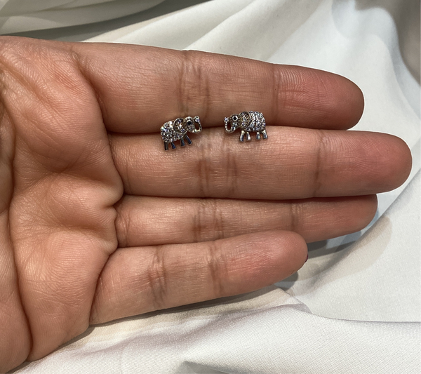 Pave Mini Elephant Post Earrings