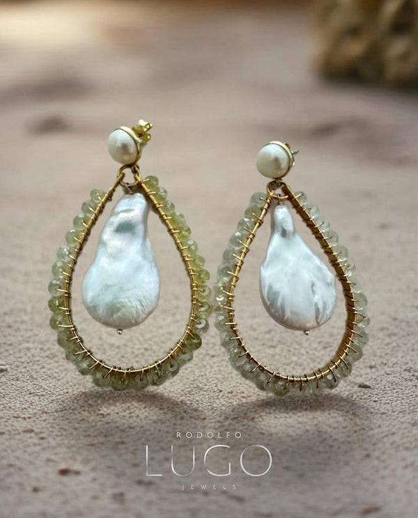 Arete Citrina Gota con Perlas Barrocas