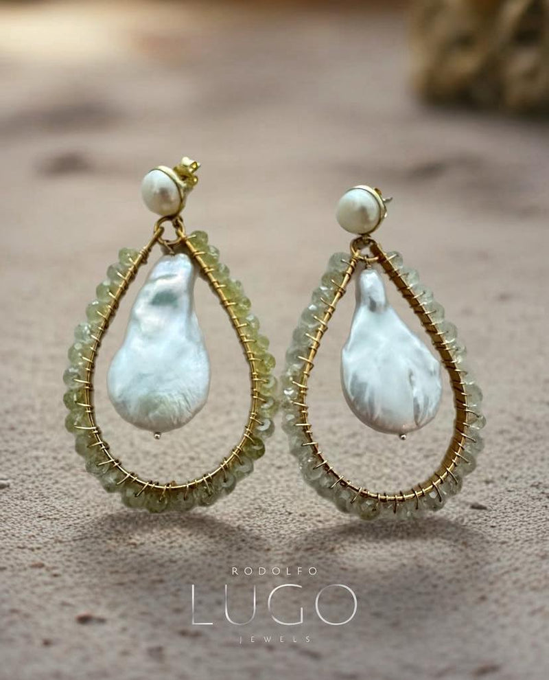 Arete Citrina Gota con Perlas Barrocas