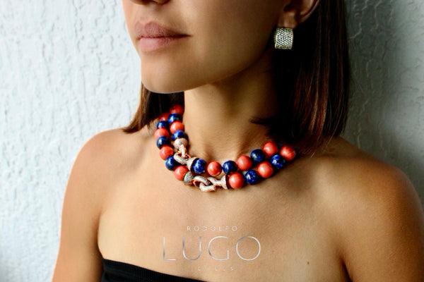 Lapis & Coral Statement Collar