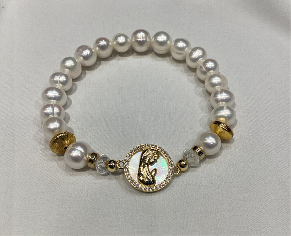 Pulsera de Perlas Dije Virgen Maria
