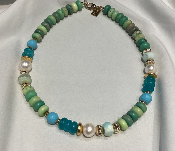 Collar Amazonita y crysoprase perlas