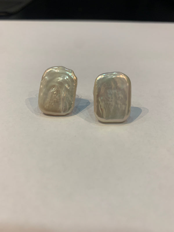 Arete Post de Perla Rectangulo