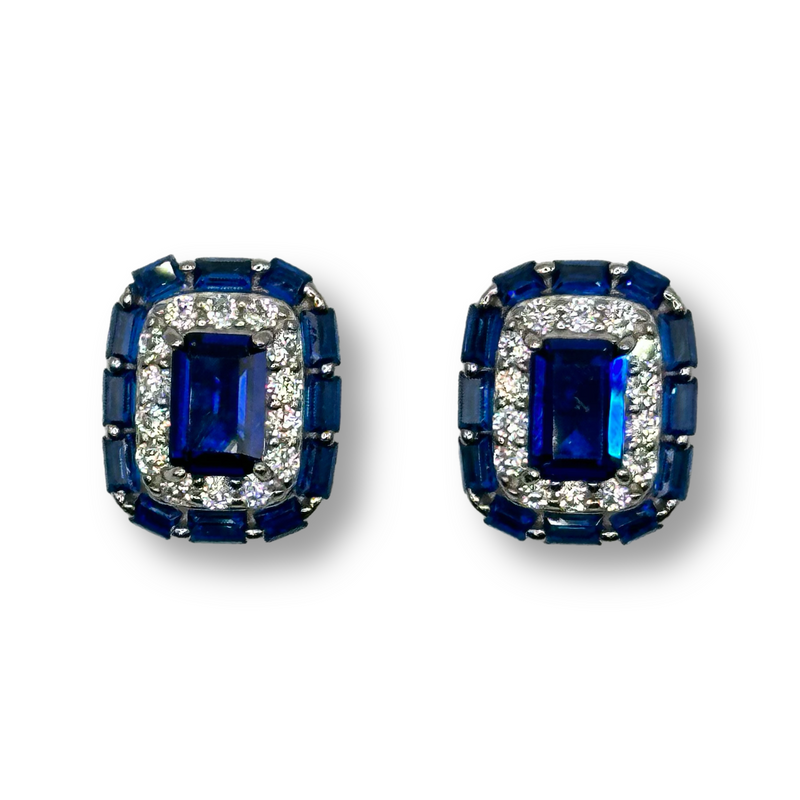 Blue Baguette Studs