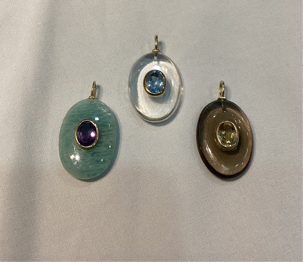 Dijes Ovalos Amazonitas, Quarzo humo, Lapislazuli, Q.cristal