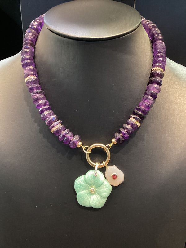 Collar Amatistas con dije de Amazonita Cuadrado