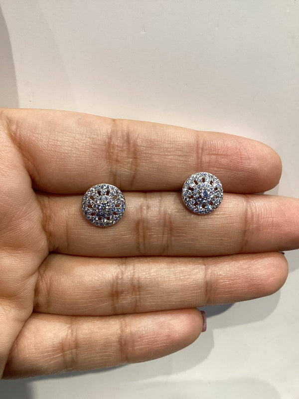 Dome Circle Crystal Silver Posts