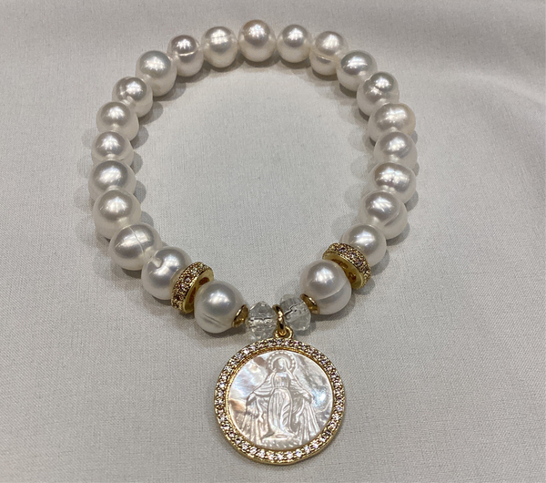 pulseras De Perlas Con Dije virgen Milagrosa