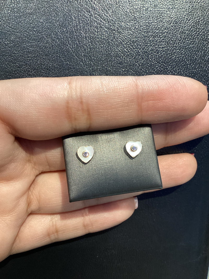 Arete Bebe Corazon Madre Perla con Cristal