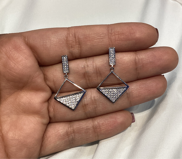 Geometric Pave Earrings Silver