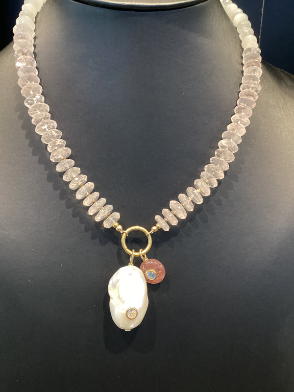 Collar Moonstone Y Cuarzo Rosa
