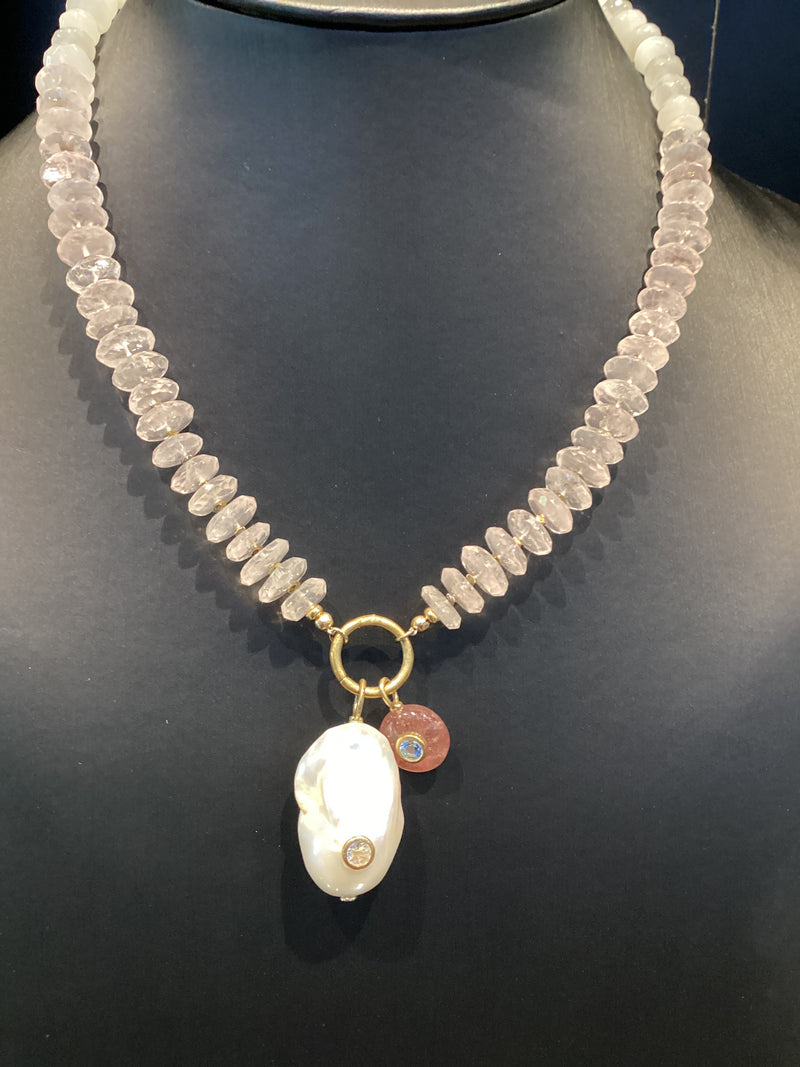 Collar Moonstone Y Cuarzo Rosa