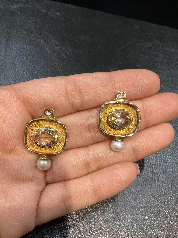 Arito Cuadrado con perla y citrina y diamantes