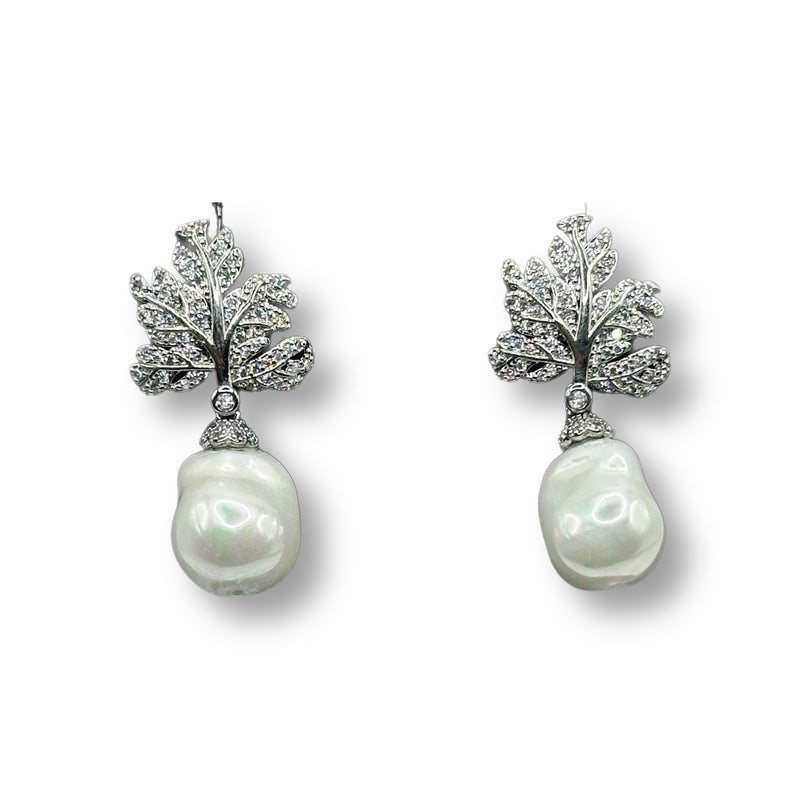 Leaf Pave Pearl Dangles