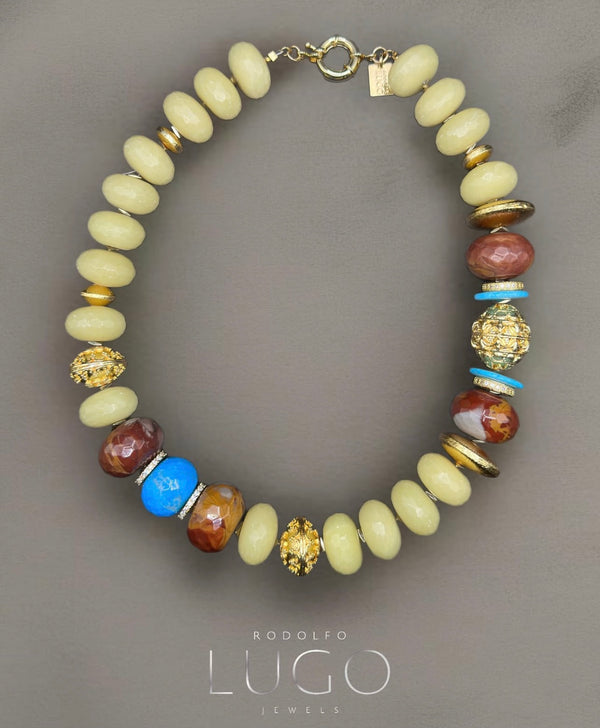Collar JAde con Jasper africano y turquesa chunky