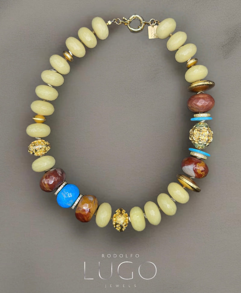 Collar JAde con Jasper africano y turquesa chunky