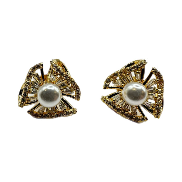 Wavy Baguette Pearl Earrings Goldfill
